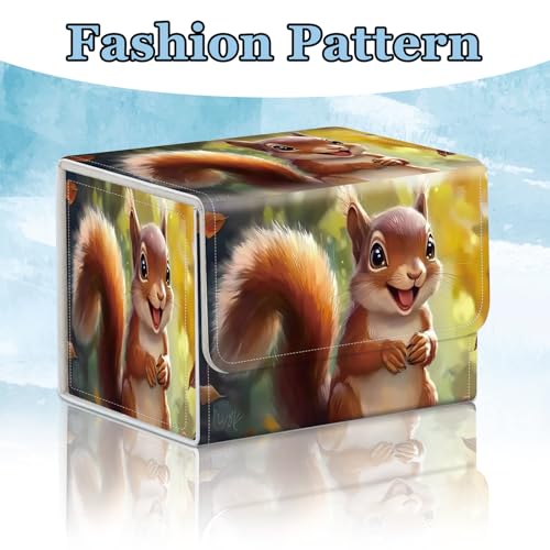 Commander Deck Box for Trading Cards - Fits 100+ Double Sleeved Cards, PU Leather MTG TCG Storage Case with Strong Magnetic Closure, Cute Squirrel - color: Cute Squirrel