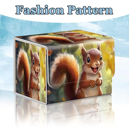 Commander Deck Box for Trading Cards - Fits 100+ Double Sleeved Cards, PU Leather MTG TCG Storage Case with Strong Magnetic Closure, Cute Squirrel - color: Cute Squirrel