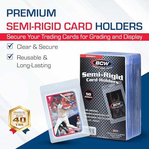 BCW Semi Rigid Card Holder #1 | 100 Pack | Semi Rigid Card Sleeves for Grading Preparation | Protective Holders for Sports & Trading Cards - size: 100 Pack