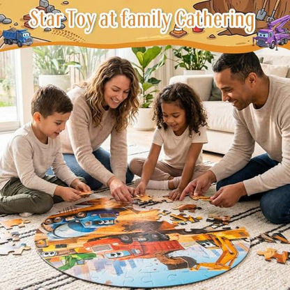 Civaner 70 Pieces Floor Puzzles Round Large Puzzles for Kids Ages 3-5 5-8 Jumbo Jigsaw Puzzle Educational Gifts for Toddlers Girls Boys Baby Shower Holiday Birthday (Construction Vehicles) - style: Construction Vehicles