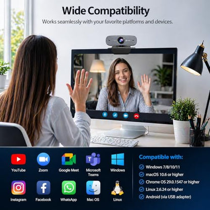 Angetube 1080P Webcam for PC Web Camera with Dual Noise-Cancelling Mics | Autofocus Plug&Play USB Computer Camera for Laptop, Desktop, PC, Mac,Ideal for Meetings/Streaming/video calls/Zoom/Teams