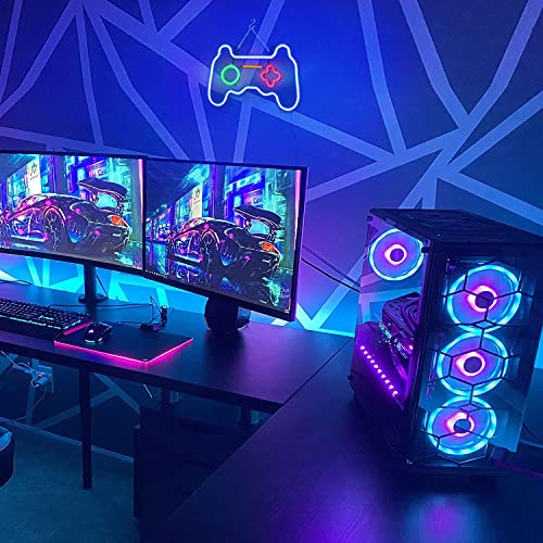 Led Dimmable Neon Signs Wall Decorations For Living Room|Bedroom Gamepad Controller Shape Lights Game Room Decor Accessories Cool Teen Boys|Girls|Kids Gamer Gifts