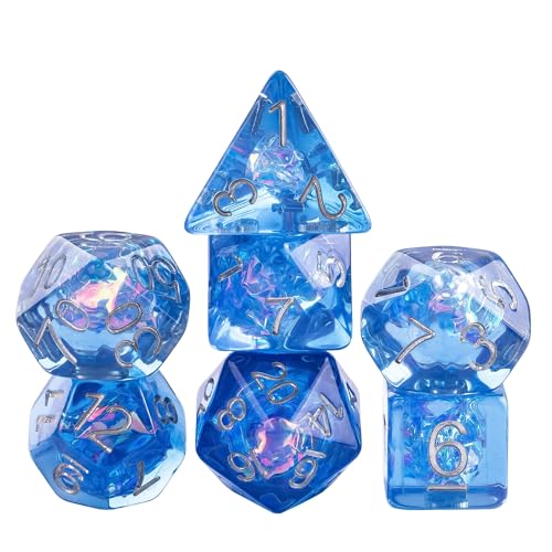 UDIXI DND Dice Set, Resin Polyhedral Dice Set Iridescent Inclusion for D&D | Velvet Storage Bag, Blue, DM Gift, for Dungeons and Dragons Role Playing Games Board Games - color: Blue