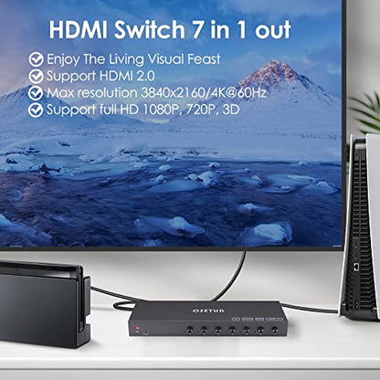 7 in 1 Out HDMI Switch 4K@60Hz with HDR, HDCP 2.2 & 3D and IR Remote Control for PS5, Xbox, Nintendo Switch, Apple TV, Roku, Fire Stick (Home/Office Use) - size: Enhanced 4K60Hz 7×1 HDMI Switch