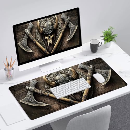 Axe Gaming Mouse Pad Warrior Skull Emblem Wood Grain Fantasy Mousepad XL Large Gaming Mouse Pad Laptop Keyboard Mat Desk Pad Office Computer Keyboard Laptop Home 31.5"x11.8" - color: Axe, size: 31.5" x 11.8"