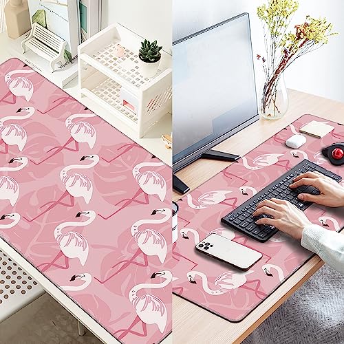 Large Extended Mouse Pad Art Pink Flamingos Desk Mat,Large Gaming Mouse Pad,Big Desk Pad with Thick Stitched Edges Suit for Home Office or Gaming 35.4x15.7 Inch, U21KR-6M16-9R003 - color: Art Pink Flamingos