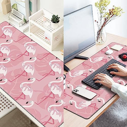 Large Extended Mouse Pad Art Pink Flamingos Desk Mat,Large Gaming Mouse Pad,Big Desk Pad with Thick Stitched Edges Suit for Home Office or Gaming 35.4x15.7 Inch, U21KR-6M16-9R003 - color: Art Pink Flamingos