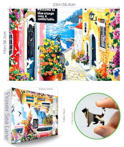 500 Piece Jigsaw Puzzle for Adults Mediterranean Coastal Village Seaside View Puzzles for Adults Colorful Beach Vacation Summer Coastal Town Relaxing Family Activity & Gift 23x 15 Inches - color: Seaside View