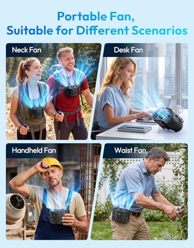Portable Waist Fan with 3 Turbo Fans, 12000mAh Rechargeable Wearable Belt Fan, Shirt Fan Strong Airflow Fast Cooling, Hands Free Clip Fan for Outdoor Jobsite Construction Farm, Black - color: Black