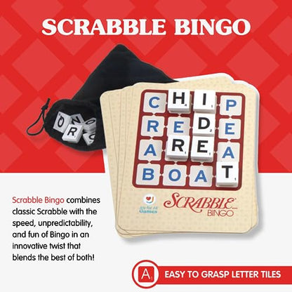 JOY FOR ALL Games - Scrabble Bingo 3-in-1 Word Games - Classic, Bingo, & Pass - New Easy to Grasp Tiles & Racks - Fun Family Board Game for Seniors, Kids, Teens, and Adults - style: Classic Scrabble & Bingo