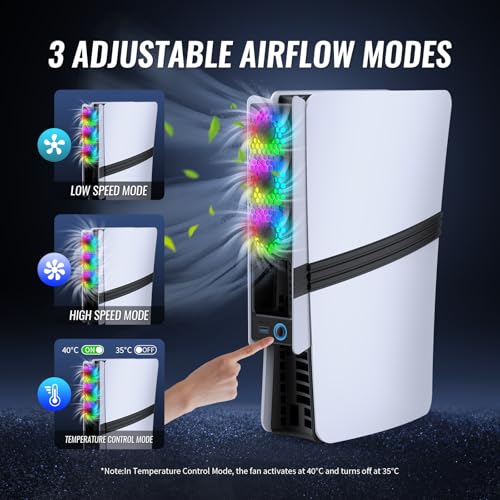 Cooling Fans for PS5 Pro/Slim, Adjustable 3 Speed Fans with LED Light, Quiet and Efficient Cooling System,USB 3.0 Port for PlayStation5 Pro/Slim Disc/Digital Edition Console-Black&White - color: Black&White