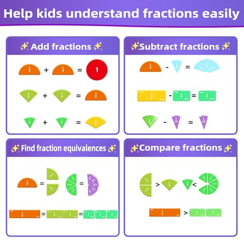Magnetic Fraction Demonstration Book,Magnetic Fraction Tiles & Fraction Circles,Montessori Fraction Manipulatives Learning Games for Kids,Fraction Manipulatives for Elementary School (Fox) - style: 2-fox