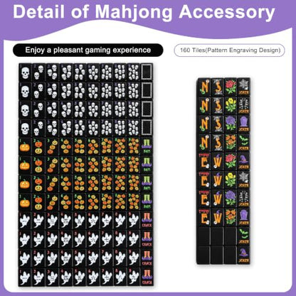 160 Pcs Halloween American Mahjong Set 1.2 Inch Pumpkin Cat Witch Ghost Mini Mahjong Tiles Set Melamine Carved Pattern for Adult Halloween Mah Jong Lovers Social Games (Black,Classic) - color: Black, style: Classic