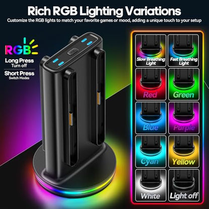 Switch 2 Joycon Charger with 9 RGBs, Switch 2 Controller Charger with Magnetic & Bi-Directional Design, 4 in 1 Joycon 2 Charging Dock Station Stand with Cable for Sega Genesis Console - size: M-Black-Switch 2 Base