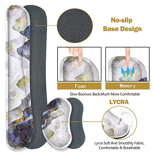 ToLuLu Extended Gaming Mouse Pad, Memory Foam Ergonomic Keyboard Mouse Wrist Rest Support Set, Large Desk Mat with Stitched Edges, Non-Slip Base Mousepad for Home Office Game Study, Ink Mountain - color: Ink Mountain