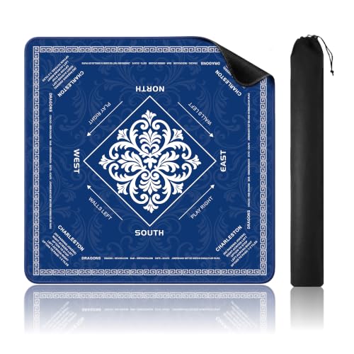 KJGNHQA Blue Mahjong Mat with Rules for Table 32.5"x32.5" | American Mahjong Mat,Printed Rules,Anti-Slip,Noise-Reducing ,Carrying Bag for Poker,Board Games,Dominoes,Cards,Tile Games - color: Blue