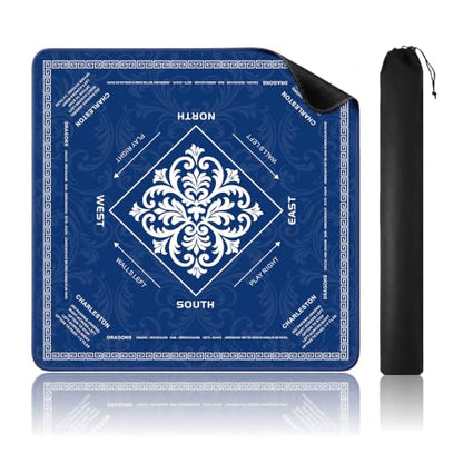 KJGNHQA Blue Mahjong Mat with Rules for Table 32.5"x32.5" | American Mahjong Mat,Printed Rules,Anti-Slip,Noise-Reducing ,Carrying Bag for Poker,Board Games,Dominoes,Cards,Tile Games - color: Blue