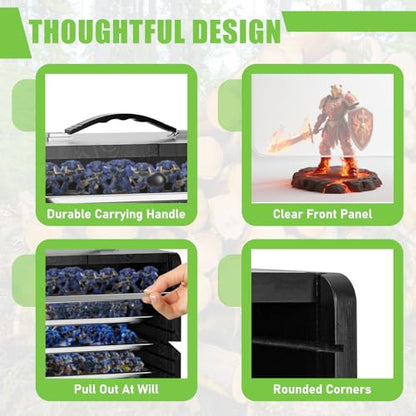 Miniature Storage Case for Collectibles Miniatures, Wooden Display Cases with 6 Trays, Miniature Display Case Miniatures Transport Case (Black) - color: Black