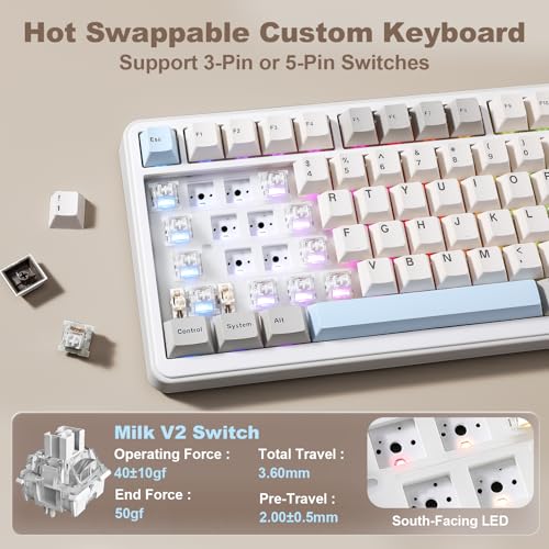 YUNZII B75 PRO MAX QMK/VIA Wireless Mechanical Keyboard | 75% Layout with Screen and Knob, Custom Hot Swap, Gasket, Creamy Switches, for Win/Mac (Beige,Milk V2 Switch) - color: Beige, size: Milk V2 Switch