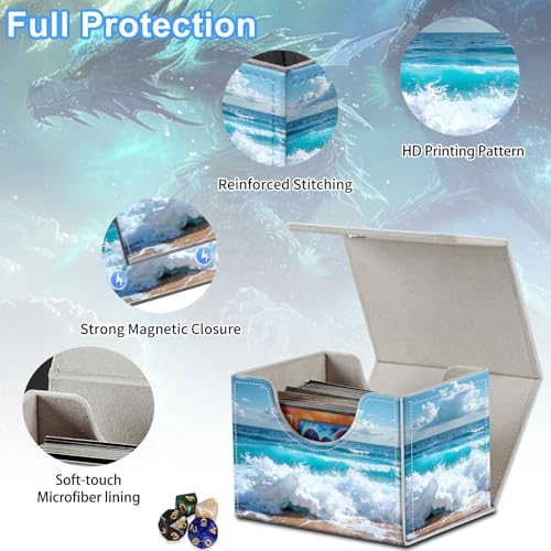 Ocean Wave Deck Box for MTG Commander | Holds 100+ Double-Sleeved Cards | Strong Magnetic TCG Card Case for Collectible Games - color: Ocean Wave
