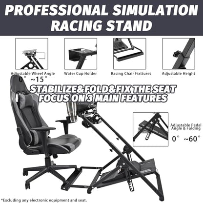 Hottoby Steering Wheel Stand with Pulley Chair Fixing Fit for Fanatec,for Thrustmaster, for Logitech G25 G27 G920, Racing Simulator Cockpit, Not Included Shifter,Wheel & Pedal