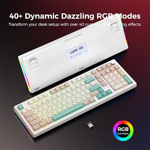 LUMI101 Wireless Mechanical Keyboard,Full-size keyboard with numeric keypad，Tri-Mode BT5.0/2.4GHz/USB-C Hot Swappable Custom Keyboard,RGB Backlit Computer Gaming Keyboards for PC/Tablet/PS/Xbox(Green) - color: Green