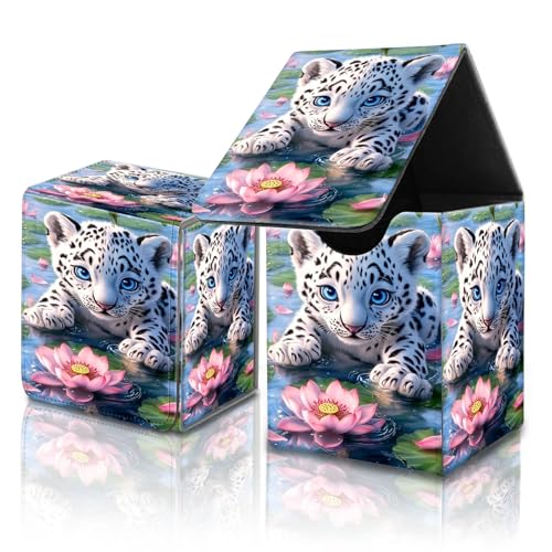 for MTG Commander Card Deck Box,Trading Card Storage Box with Magnetic Closure,Fits 120+ Single Sleeved Cards,Deckbox,Fits Sports TCG/CCG/MTG Accessories,﻿Cute Leopard Lotus - color: Cute Leopard Lotus