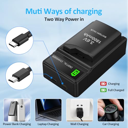 PSP Battery and Charger, 2Pcs 1800mAh 3.6v Lithium Polymer Replacement Rechargeable Batteries with LED Charging Station for PSP 1000 1001, PSP-110, PSP Fat Console - size: for PSP1000