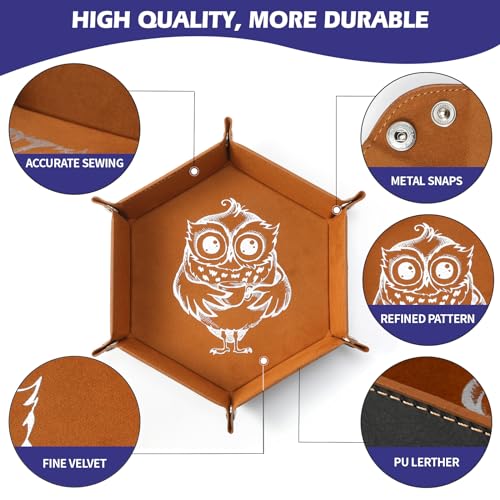 Grajar 6 Pcs DND Dice Tray with Animals Pattern for RPG D&D Table Games - Folding PU Leather and Velvet Rolling Holder Storage Box - color: Animal Series