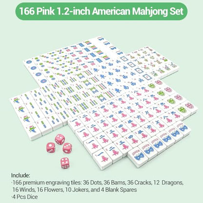 American Mahjong Tile Set, 166 Tiles (1.2”), Cute Mini Tiles - Mint Green | Mahjong Tile Set with Carrying Bag, Dice, Mat, Portable Travel Complete Game Set for Home Outdoor Enthusiast Gift - color: Mint Green
