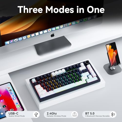 Gurjot Wireless Mechanical Keyboard with Knob,Tri-Mode BT5.0/2.4GHz/USB-C Hot Swappable Mechanical Keyboard,Pre-lubed Linear Switches,8000mAH Battery RGB Backlit Computer Gaming Keyboards - color: Navy Black