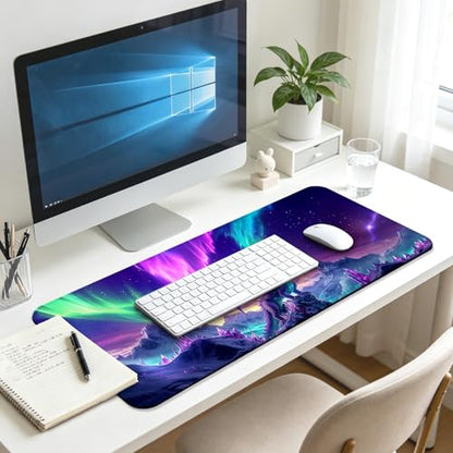Fantasy Aurora Scenery and Dragon Gaming Desk Mat, Computer Keyboard Large Extended Long Mouse Pad for Office and Home, XL (W06) - color: W06