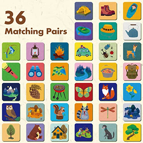 Hebayy Memory Matching Game, 72 PCS Camping Theme Matching Cards for Toddlers 36 Designs Memory Cards Educational Learning Toys for Preschool 4 5 6 Years Old - style: Camping Theme