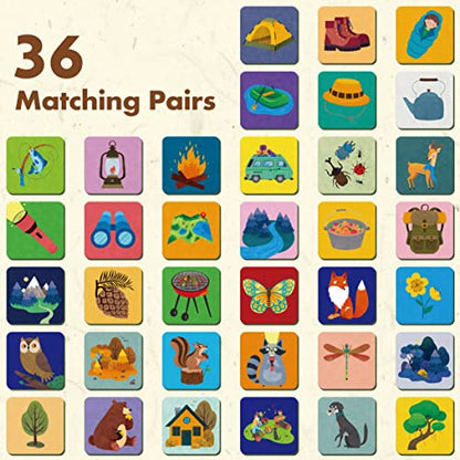 Hebayy Memory Matching Game, 72 PCS Camping Theme Matching Cards for Toddlers 36 Designs Memory Cards Educational Learning Toys for Preschool 4 5 6 Years Old - style: Camping Theme