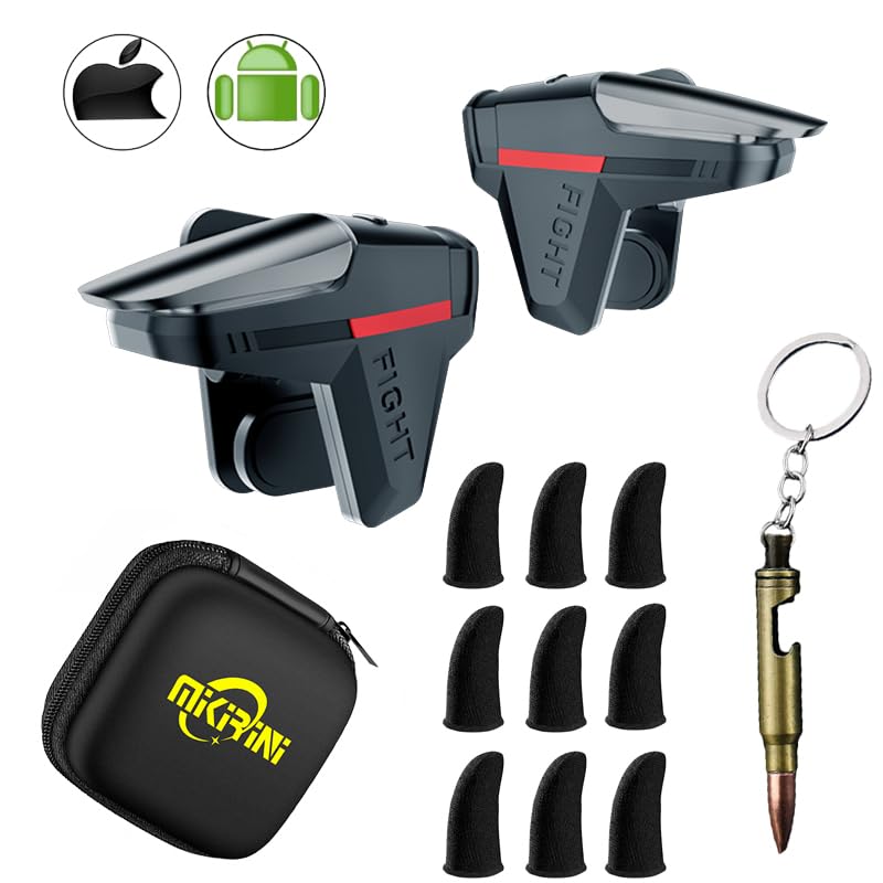 13 in 1 PUBG Mobile Game Controller for Android Phone & iPhone | For Pubg/Call of Duty/Fortnitee, 4 fingers operation, max thickness: 13mm, with cell phone game finger sleeves - color: Black