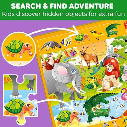 QUOKKA Magnetic Puzzles for Toddlers 3-5 – Search & Find 2 Pack, 60 Pieces Each – Travel Friendly Board with Hidden Objects, Farm and Africa Scenes – Educational Puzzle Gift for 3 Year Olds - color: Magnetic Farm