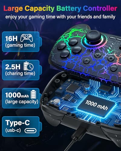 Switch Controller Compatible with Nintendo Switch/Switch Lite/OLED/PC | Programmable Wireless Switch Controller with 10 LED Light, 6-Axis Motion, Turbo, Vibration, One-Key Wake Up & Pairing, Flame - color: flame