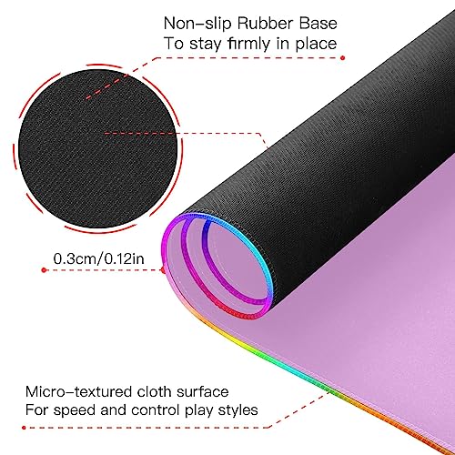 Lavender Magenta Wireless Charging RGB Gaming Mouse Pad 15W, LED Mouse Mat 31.5 x 11.8 Inch, 14 Light Modes Extra Large Mousepad Non-Slip Rubber Base Computer Keyboard Mat for Gaming, PC, Laptop, Desk - color: Lavender Magenta, size: XX-Large 31.5x11.8in