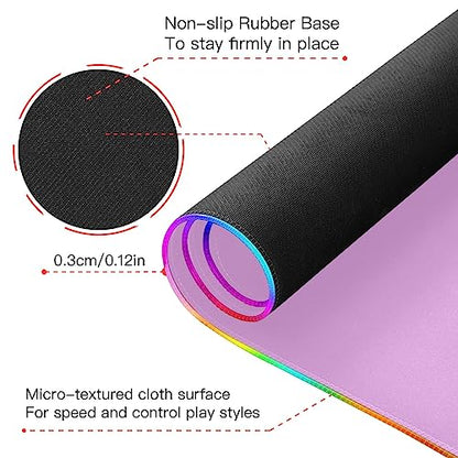 Lavender Magenta Wireless Charging RGB Gaming Mouse Pad 15W, LED Mouse Mat 31.5 x 11.8 Inch, 14 Light Modes Extra Large Mousepad Non-Slip Rubber Base Computer Keyboard Mat for Gaming, PC, Laptop, Desk - color: Lavender Magenta, size: XX-Large 31.5x11.8in