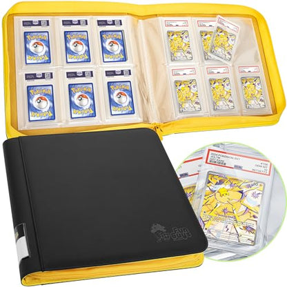FunGuys Graded Card Binder, 60 PSA Slab Holder, 6 Pocket Graded Card Storage, Slab Binder, PSA Card Graded Display Case Album, Zipper, MTG Card Collection Binder - color: Black and Yellow