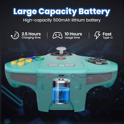 2 Pack Wireless N64 Controller for Switch 1 & 2, N64 Console, Cyan/Yellow | (Built-in Vibration) (Rechargeable) (3D Analog Stick), 2.4 GHz USB & N64 Receiver Made for Switch Online, Windows PC, macOS - color: Two Pack Cyan/Clear Yellow