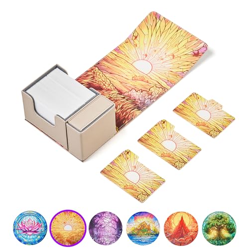Arcane Fortress Card Deck Box for MTG Commander, Fits 100 Double-Sleeved Cards, Premium Leather, TCG Deck Box for Magic EDH, Magnetic Case with 3 Dividers & Dice Storage Box (Golden Plains) - color: Golden Plains, style: Deluxe