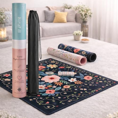 Mahjong Mat & Mah Jongg Mat for Table - Waterproof & Silent, 3mm Thick Non-Slip Game Pad with Unique Designs, Carry Bag & Gift Tube - Premium Mahjongg Accessories（31.5" x 31.5",Black - color: Black
