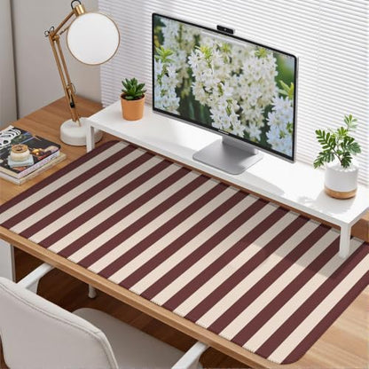 Maroon Beige Striped Desk Mat Cute Pastel XXL Large Gaming Mouse Pad Desk Pad Kawaii Cozy Aesthetic Keyboard Laptop Computer Mat - color: A7- Maroon Beige