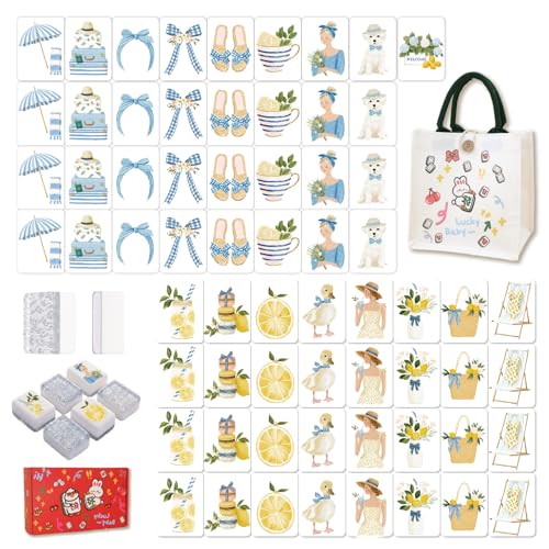 65 Pcs Vita Mahjong Tile Set, Portable Travel Mahjong Game with Handbag, 1.5-Inch Jumbo Premium Acrylic Tiles for Solo or 2 Players, Screen-Free Board Game for Picnic & Party - color: Summer Seaside Beach