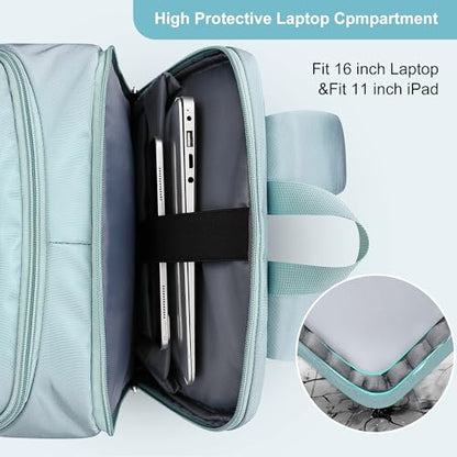 PIJUSHI Casual Travel Backpack for Women with 16" Padded Laptop Compartment | Carry On Luggage with USB Charging Port, 1680D Water-Resistant Nylon, Airline Approved, For Daily, Hiking - color: Teal Blue