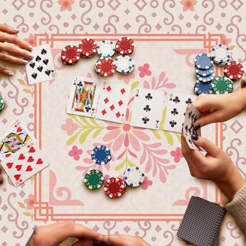 Pink Chinoiserie Floral Mahjong Mat 31.5 x 31.5 in,Abstract Art Chinese Flower Non-Slip Noise Reduction Gaming Mat for Table American Mahjong Poker Board Games Card Games Dominoes - color: Pink Abstract Floral Pattern Mahjong Mat