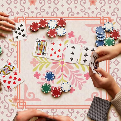 Pink Chinoiserie Floral Mahjong Mat 31.5 x 31.5 in,Abstract Art Chinese Flower Non-Slip Noise Reduction Gaming Mat for Table American Mahjong Poker Board Games Card Games Dominoes - color: Pink Abstract Floral Pattern Mahjong Mat