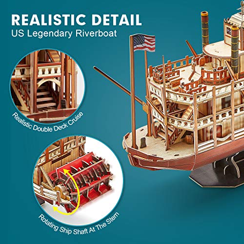 CubicFun 3D Puzzle Mississippi Steamboat Model Kit Gift for Kids and Adults, 142 Pieces - style: 1/100 Mississippi Steamboat