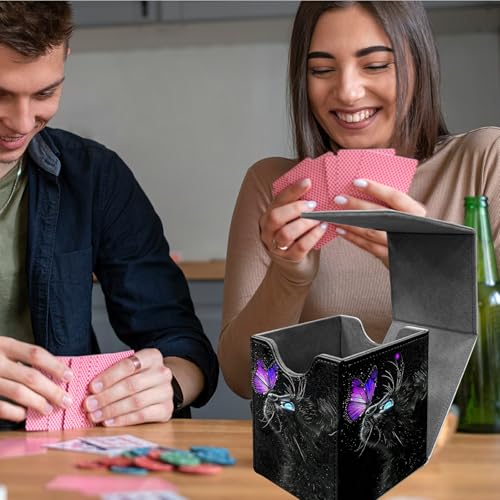 Butterfly Black Cat Deck Box - MTG Commander Case for 100+ Sleeved Trading Cards - PU Leather Magnetic Storage Box for TCG CCG Magic Cards - color: Card Deck Box-576